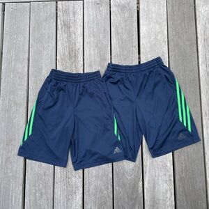 Adidas Boys' Navy Blue Shorts with Green Stripes (M) 10-12